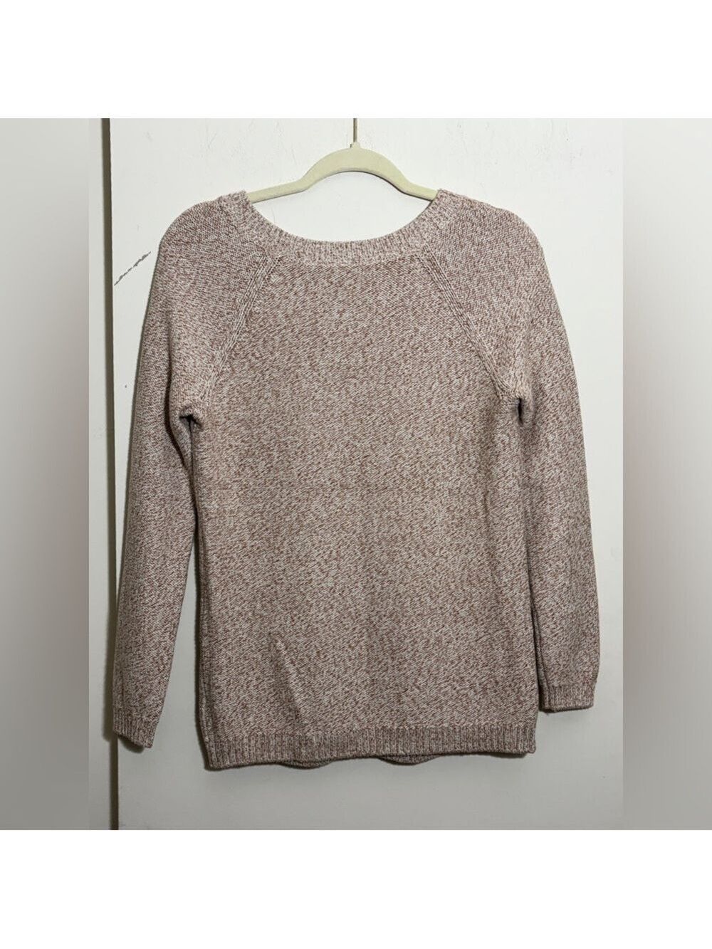 Talbots Marled Beige Chevron Cable Knit Crewneck Sweater Size XS - Picture 2 of 5
